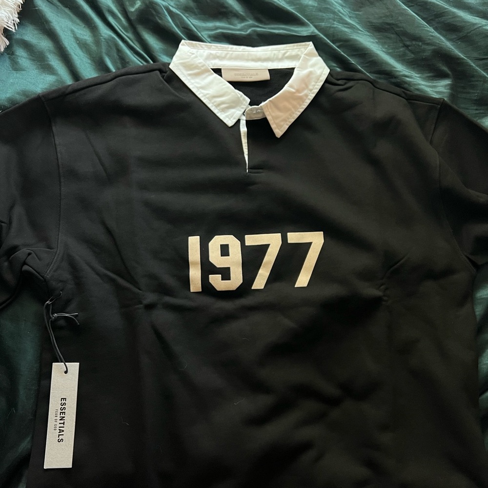 Essentials Black Polo Shirt with White Collar